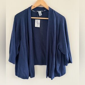 NWT Women's Dark Blue Open Front Lightweight Layering Cardigan 3/4 Sleeve